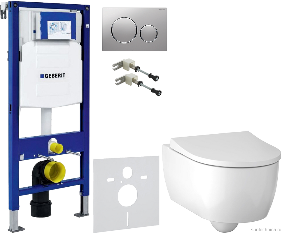 Комплект Унитаз подвесной Geberit iCon 500.784.01.1 с сиденьем и быстросъемной крышкой с микролифтом + Крепления Duofix 111.815.00.1 к стене + Звукоизоляция + Инсталляция UP 320 111.300.00.5 + Кнопка Sigma 20 115.882.JQ.1 хром матовый, хром глянцевый