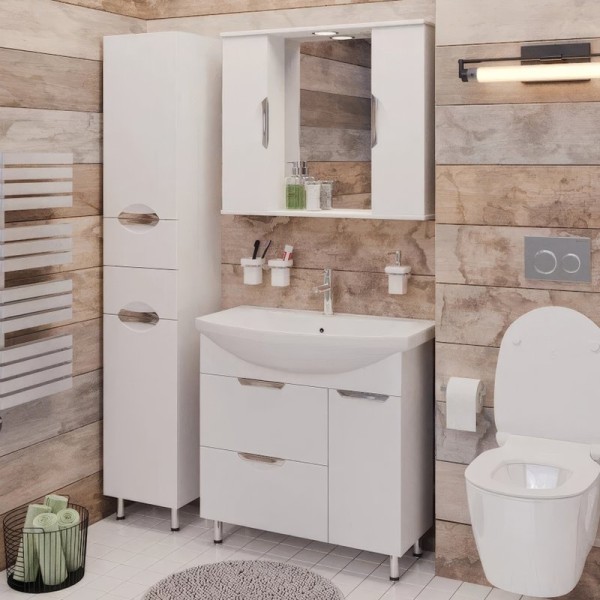 Мебель для ванной комнаты Emmy Милли 80 белая глянцевая, 2 ящика