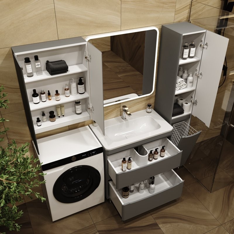 Тумба с раковиной Style Line Бергамо Мини 80 Люкс Plus напольная, антискрейтч серая