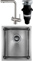 Комплект Мойка кухонная Paulmark Vista PM904438-BS брашированная нержавеющая сталь + Смеситель Skalen Sk213020-SS + Измельчитель Bone Crusher BC 810-SL Slim Line + Фильтр Refine System