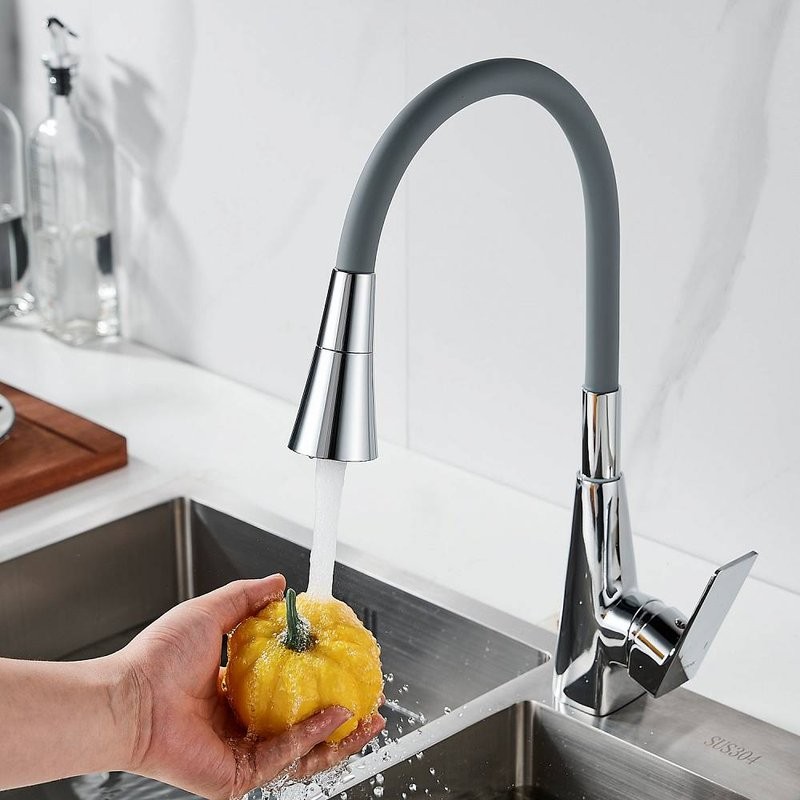 Смеситель для кухни Shevanik S543-9 с гибким изливом, хром, серый