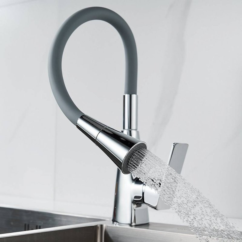Смеситель для кухни Shevanik S543-9 с гибким изливом, хром, серый