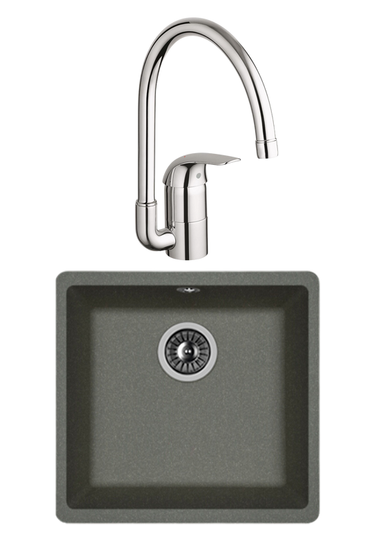 Комплект Мойка Florentina Вега 400 черный + Смеситель Grohe Euroeco