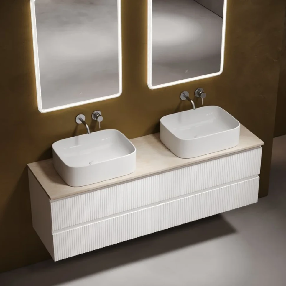 Тумба с раковиной Sancos Snob T 160 bianco, столешница бежевая TT160A2, раковина CN6052