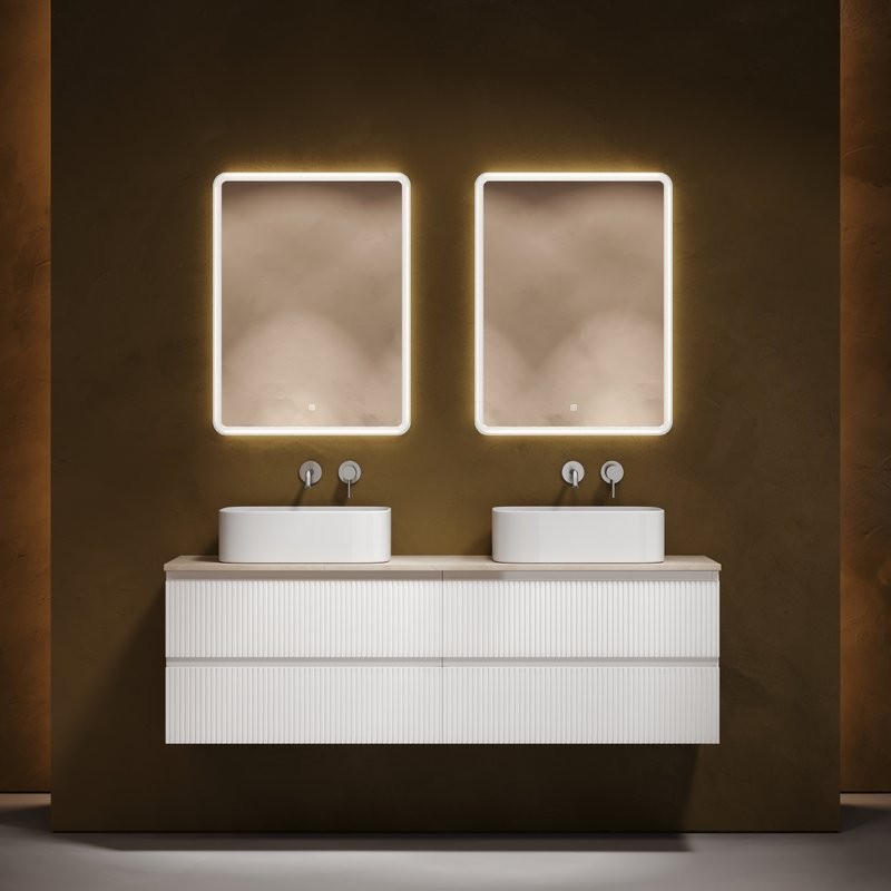 Тумба с раковиной Sancos Snob T 160 bianco, столешница бежевая TT160A2, раковина CN6052