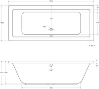Акриловая ванна Cezares Plane 170x70 см, пристенная, белая, на ножках