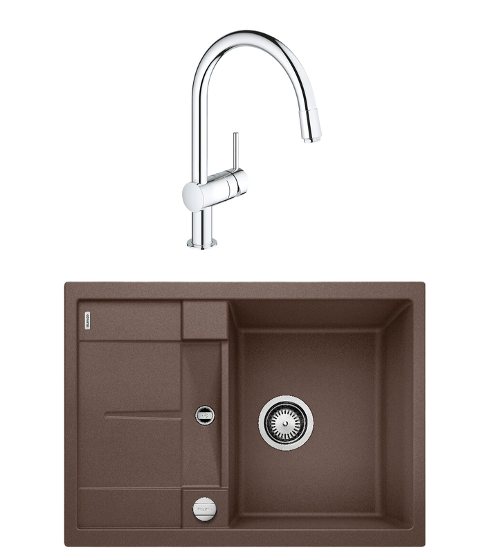 Комплект Мойка Blanco Metra 45S Compact 519581 кофе + Смеситель Grohe Minta 3291800E хром