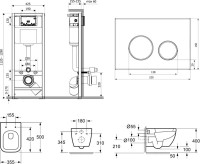 Комплект Унитаз подвесной безободковый One Rimless 3302103R + Быстросъемное сиденье микролифт 33290200 + Система инсталляции для унитазов Relfix 38010010 + Кнопка смыва Relfix 38050803 матовая черная, золотой глянец