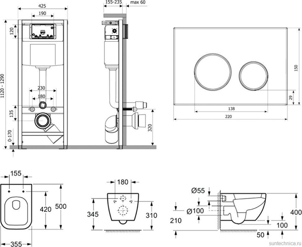 Комплект Унитаз подвесной безободковый One Rimless 3302103R + Быстросъемное сиденье микролифт 33290200 + Система инсталляции для унитазов Relfix 38010010 + Кнопка смыва Relfix 38050803 матовая черная, золотой глянец