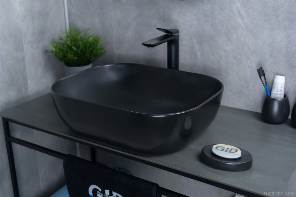 Накладная раковина GID Geometrico Bm1302 50 матовая черная, прямоугольная, фаянс