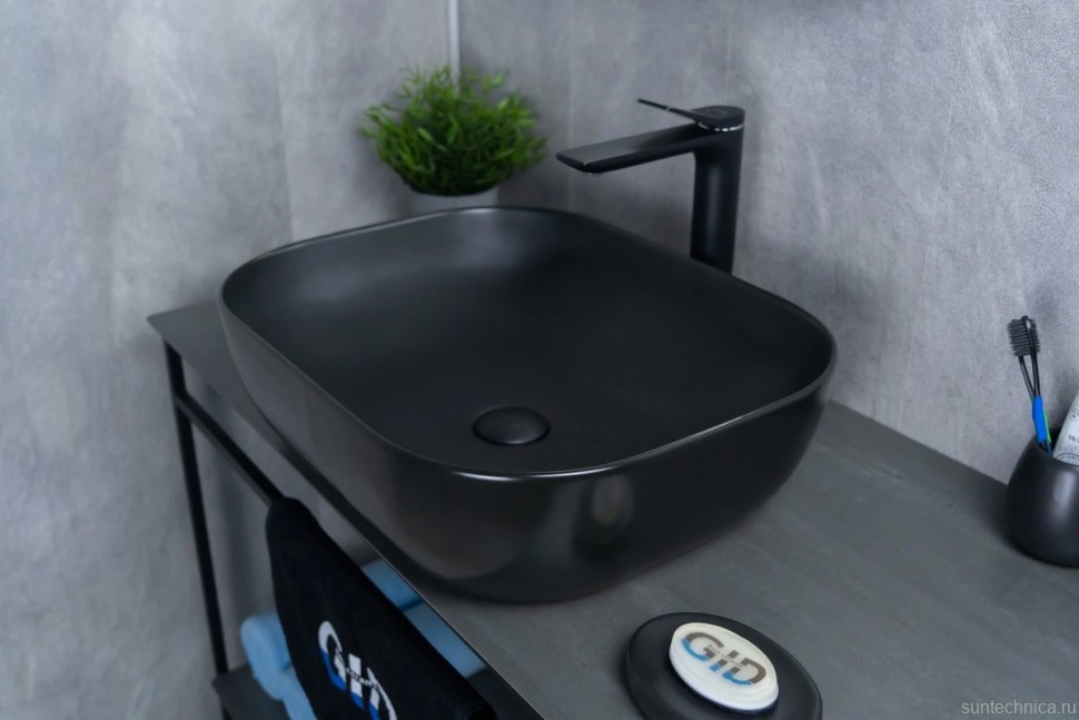 Накладная раковина GID Geometrico Bm1302 50 матовая черная, прямоугольная, фаянс