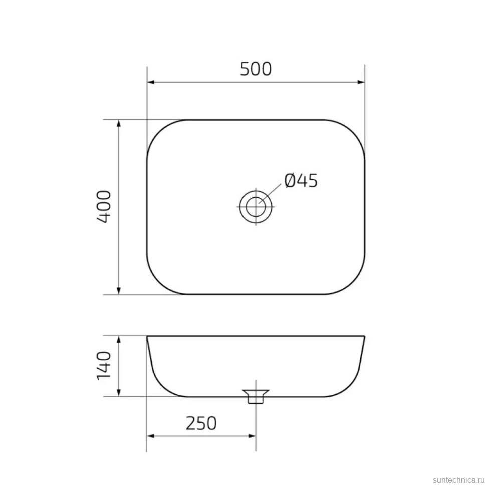 Накладная раковина GID Geometrico Bm1302 50 матовая черная, прямоугольная, фаянс