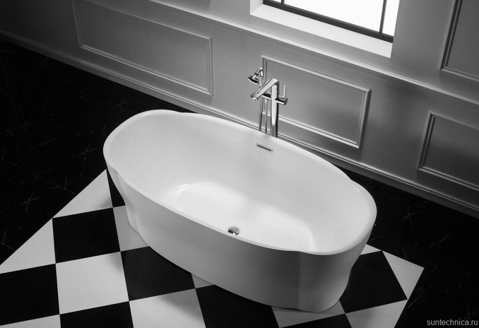 Акриловая ванна BelBagno BB403-1700-850 без опоры 170x85 см, отдельностоящая, белая, овальная, со сливом-переливом