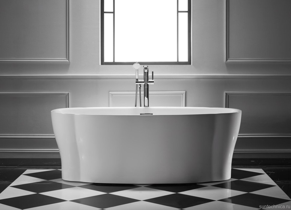 Акриловая ванна BelBagno BB403-1700-850 без опоры 170x85 см, отдельностоящая, белая, овальная, со сливом-переливом
