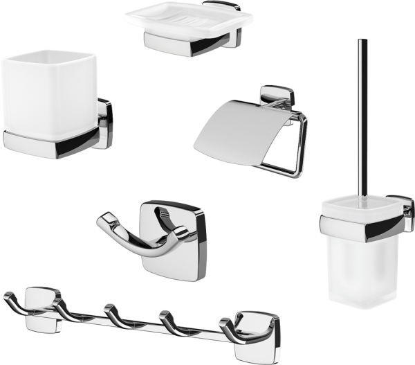 Набор Мыльница AM.PM Gem A9034200 + Стакан A9034300 + Ершик A9033400 + Держатель A90341400 + Крючок A9035600 + Крючок A9035900