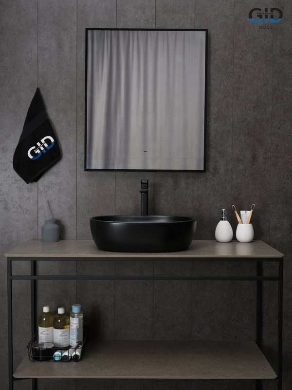 Накладная раковина GID Lago Bm9026b 48 матовая черная, овальная, фаянс