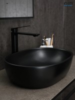 Накладная раковина GID Lago Bm9026b 48 матовая черная, овальная, фаянс