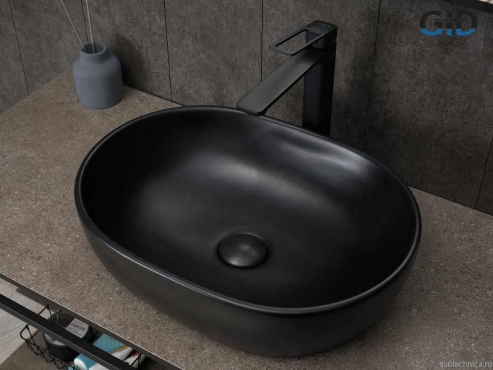 Накладная раковина GID Lago Bm9026b 48 матовая черная, овальная, фаянс