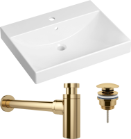 Комплект Раковина Lavinia Boho Bathroom Sink 33311012 + Донный клапан Wellsee Drainage System 182141000 золото + Сифон 182106000 золото