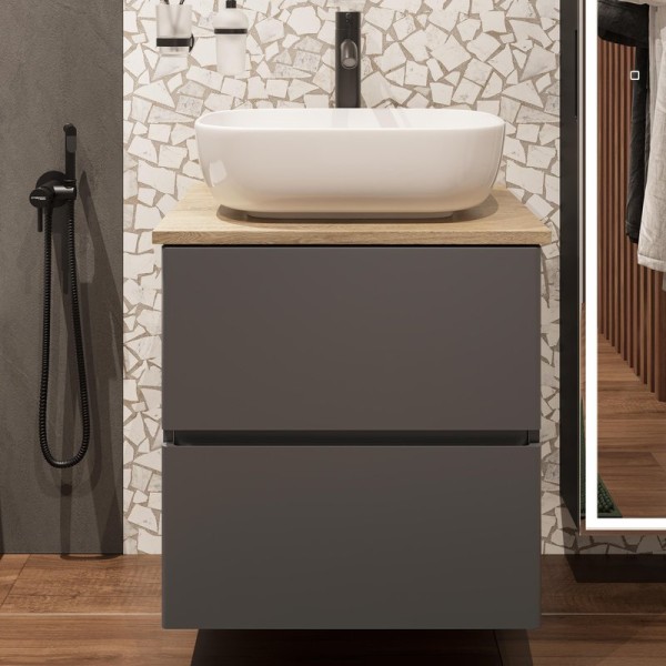 Тумба под раковину со столешницей STWORKI Колдинг 60 антрацит, матовый орех