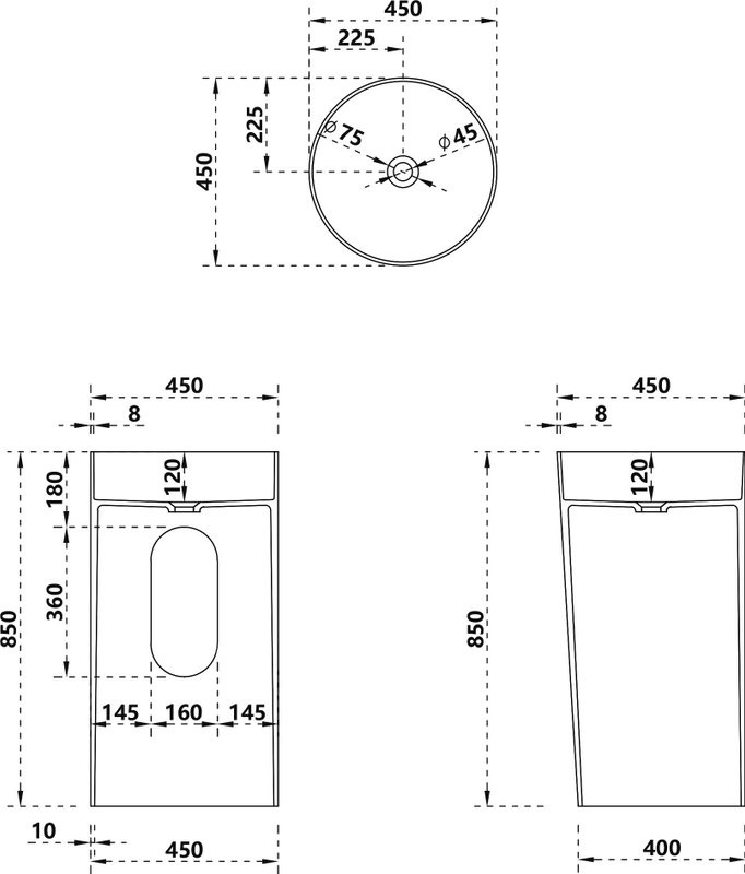 Раковина напольная Abber Stein AS2506-H 45 матовая белая, круглая, моноблок, искусственный камень