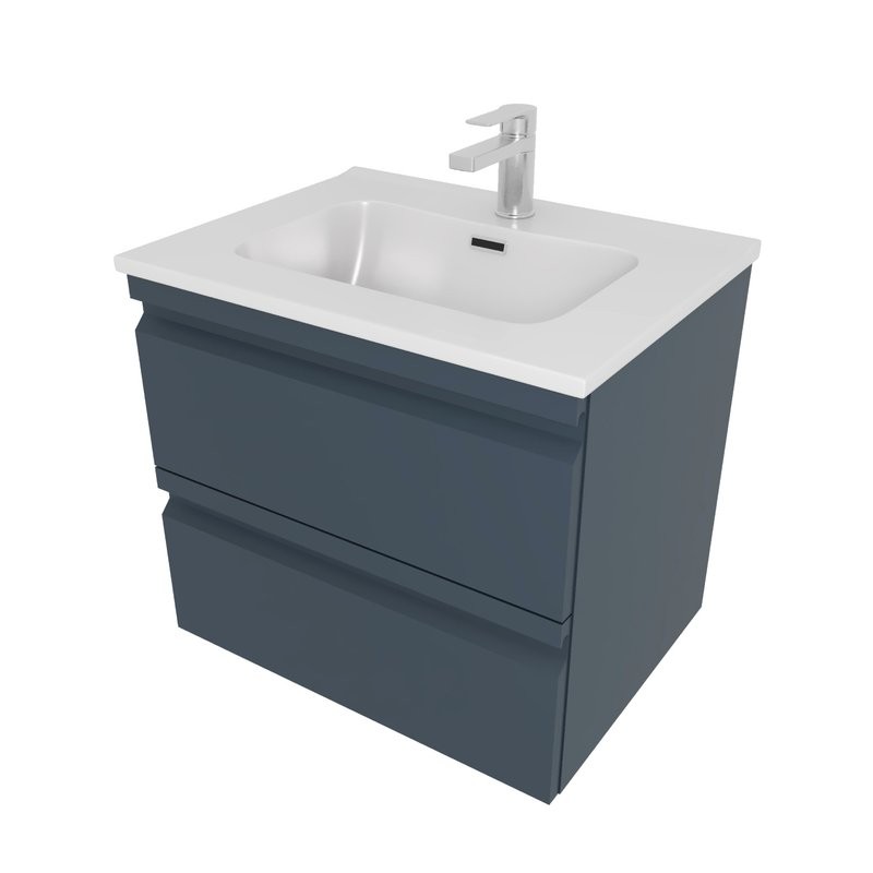 Тумба с раковиной AQUATEK Вега 60 подвесная, 2 ящика, матовая серая