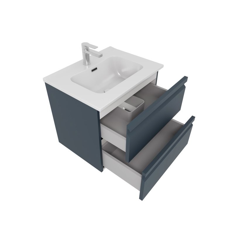 Тумба с раковиной AQUATEK Вега 60 подвесная, 2 ящика, матовая серая