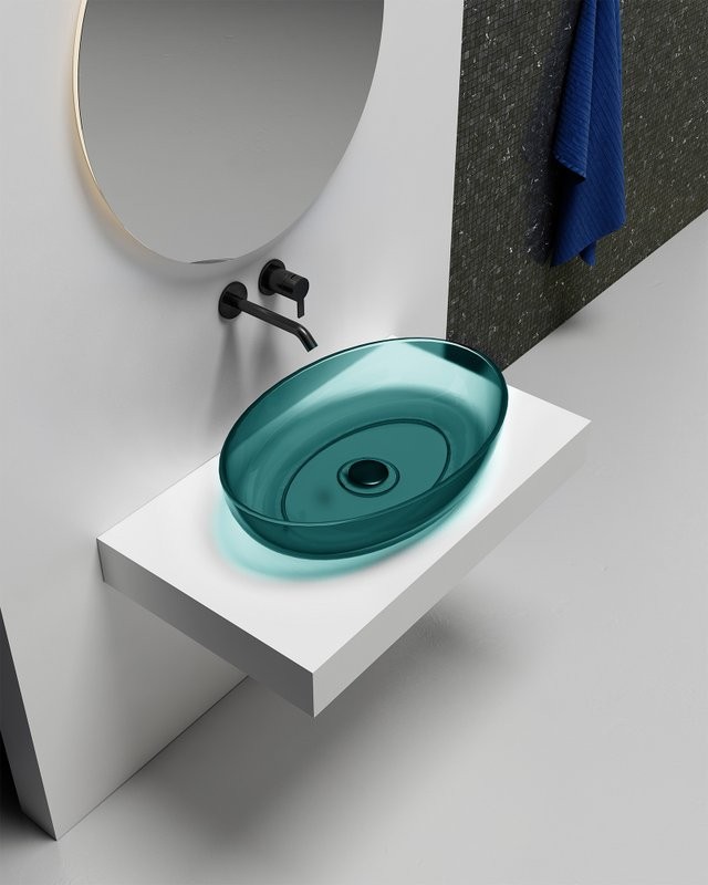 Накладная раковина Abber Kristall AT2801Aquamarin 60 бирюзовая, овальная