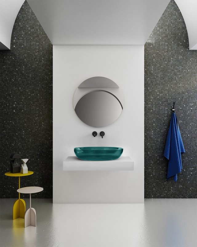 Накладная раковина Abber Kristall AT2801Aquamarin 60 бирюзовая, овальная