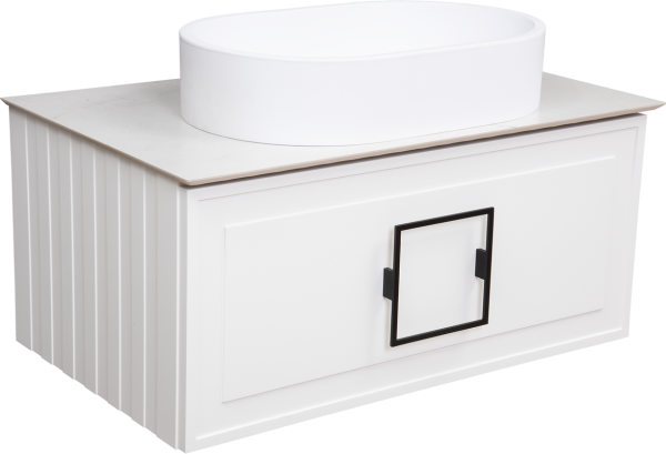 Тумба с раковиной La Fenice Cubo 80 подвесная, bianco, ручка черная, столешница белый мрамор, раковина белая матовая