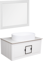 Тумба с раковиной La Fenice Cubo 80 подвесная, bianco, ручка черная, столешница белый мрамор, раковина белая матовая