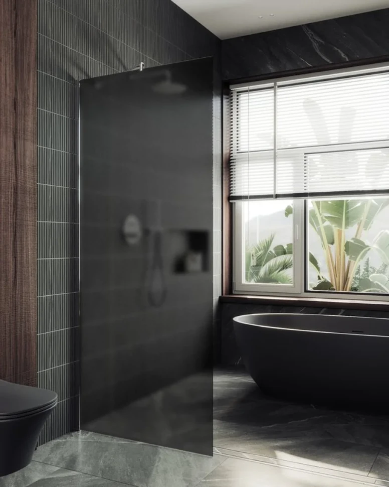 Душевая перегородка Maybahglass MGD-682-5ш 109 см, профиль хром матовый, стекло графит матовое