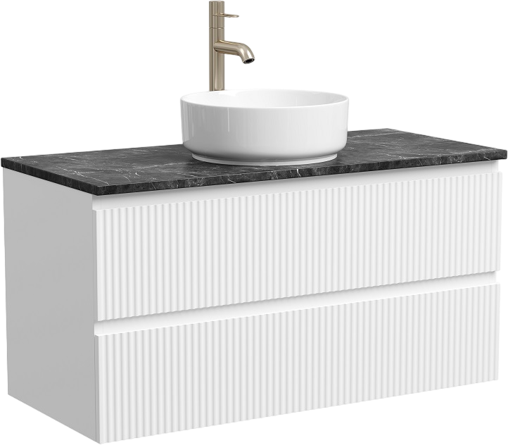 Тумба под раковину со столешницей Sancos Snob R 100 bianco, столешница черный мрамор, с отв. под смеситель