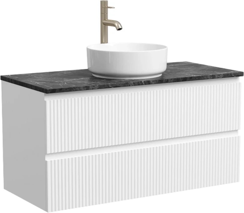 Тумба под раковину со столешницей Sancos Snob R 100 bianco, столешница черный мрамор, с отв. под смеситель