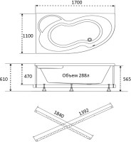 Акриловая ванна Triton Мари R 170x110 см, угловая, левая, пристенная, белая, асимметричная, с каркасом