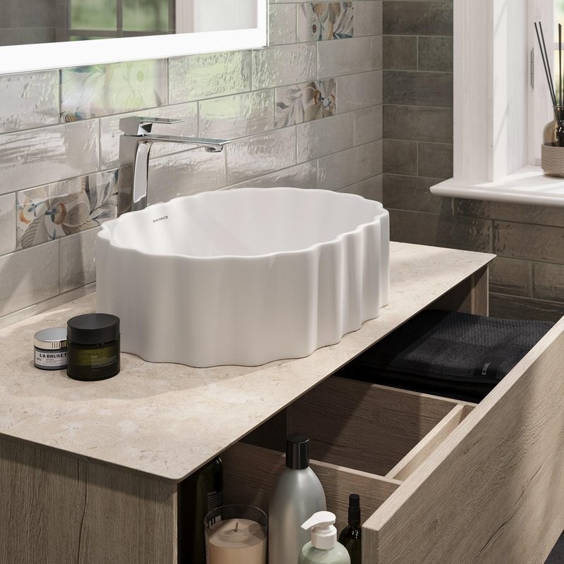 Накладная раковина KERAMA MARAZZI Conchiglia 51 глянцевая белая, овальная, с 1 отверстием под смеситель