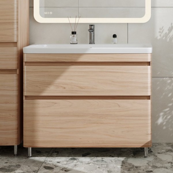 Тумба с раковиной Style Line Атлантика 100 Люкс Plus, напольная, ясень перламутр