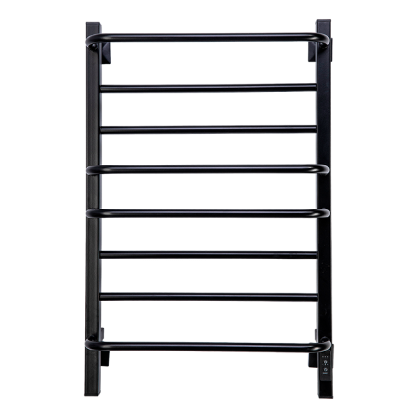 Полотенцесушитель электрический Comfysan Puro-K EC-8 80x55 см, скрытое подключение справа, слева, матовый черный, лесенка, из стали, с полкой
