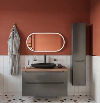 Мебель для ванной STWORKI Берген 100 серая с темной столешницей,  раковина Bocchi Etna Etna 1114-004-0125 черная