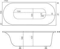 Ванна из искусственного камня Marmo Bagno Лючия 170x70 см, пристенная, белая, на ножках
