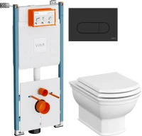 Комплект Унитаз подвесной VitrA Valarte + Крышка 124-003-009 с микролифтом + Инсталляция V-Fix Core 732-5800-01PV + Кнопка Root Round 740-2211 черная матовая