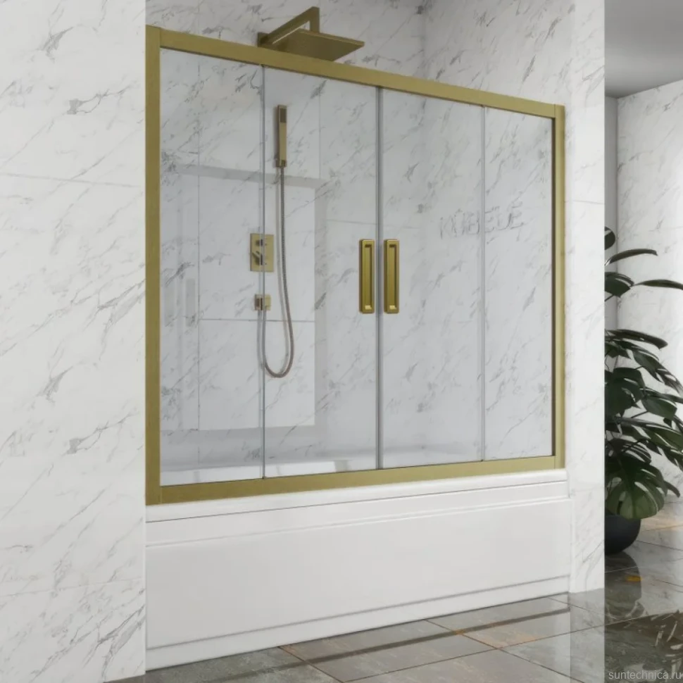 Шторка на ванну Kubele DE019 P4-CLN-BR 165х150 см, профиль бронза