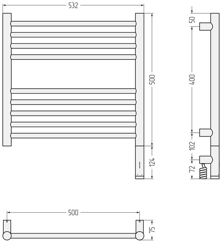 Полотенцесушитель электрический Сунержа Богема 3.1 00-6005-5050 60x55 см, подключение справа, без покрытия, лесенка