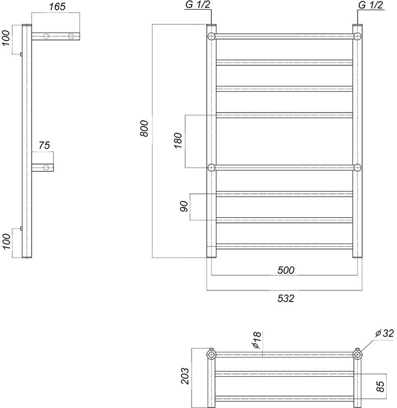 Полотенцесушитель водяной Domoterm Медея сп2 П8 50x80 хром
