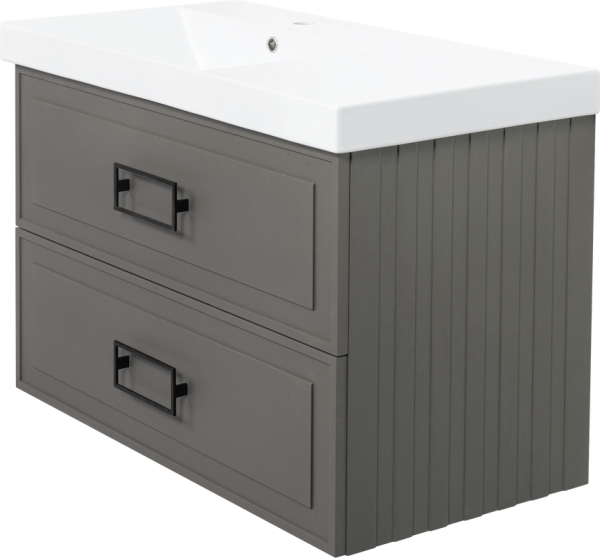 Тумба с раковиной La Fenice Cubo Twin 90 L подвесная, cappuccino, ручки черные, раковина Cubo 90 L