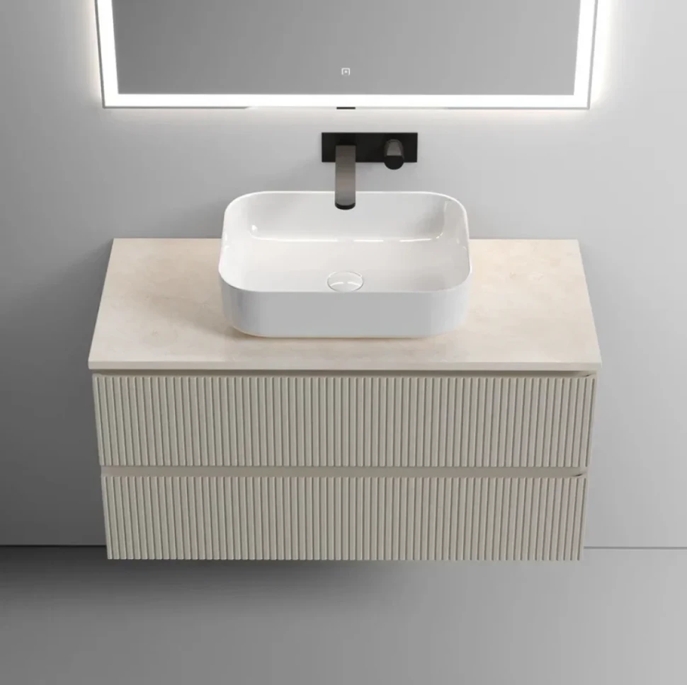 Тумба с раковиной Sancos Snob T 100 см, beige soft, столешница бежевая, раковина CN6011