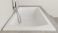 Ванна из искусственного камня Salini Cascata Kit S-Sense 180x80 см, встраиваемая, белая, на ножках, со сливом-переливом, с донным клапаном