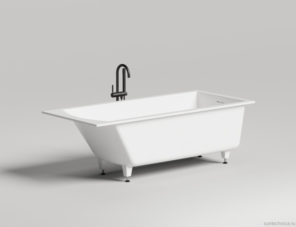 Ванна из искусственного камня Salini Cascata Kit S-Sense 180x80 см, встраиваемая, белая, на ножках, со сливом-переливом, с донным клапаном