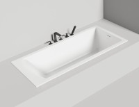 Ванна из искусственного камня Salini Cascata Kit S-Sense 180x80 см, встраиваемая, белая, на ножках, со сливом-переливом, с донным клапаном