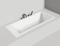 Ванна из искусственного камня Salini Cascata Kit S-Sense 180x80 см, встраиваемая, белая, на ножках, со сливом-переливом, с донным клапаном